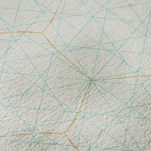 HomeRoots 8' Vibrant Geometric Washable Round Rug in White, Teal & Orange - UV-Protected for Easy Care! 677912