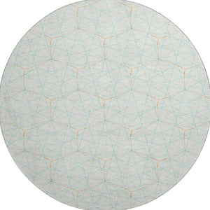 HomeRoots 8' Vibrant Geometric Washable Round Rug in White, Teal & Orange - UV-Protected for Easy Care! 677912