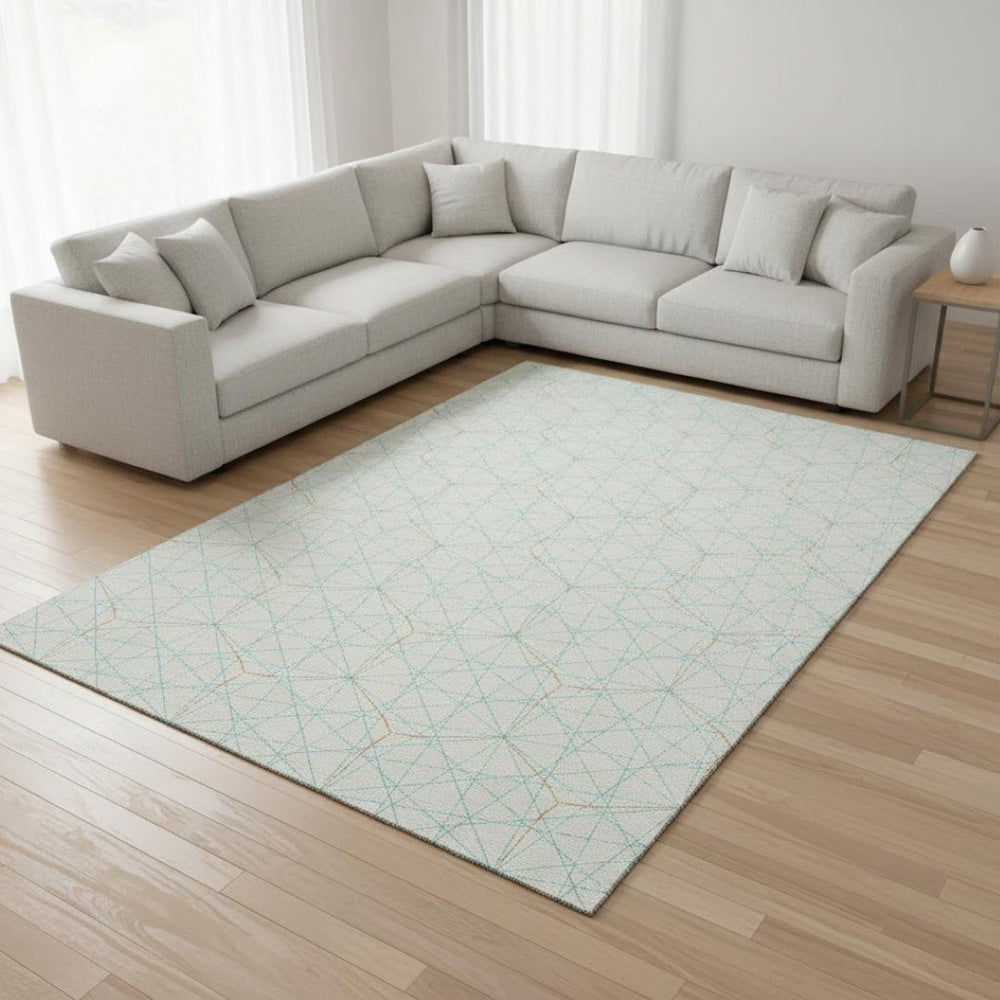 HomeRoots 8' X 10' Vibrant Geometric Washable Area Rug in White, Teal & Orange - UV Protected, Family-Friendly Design 677913