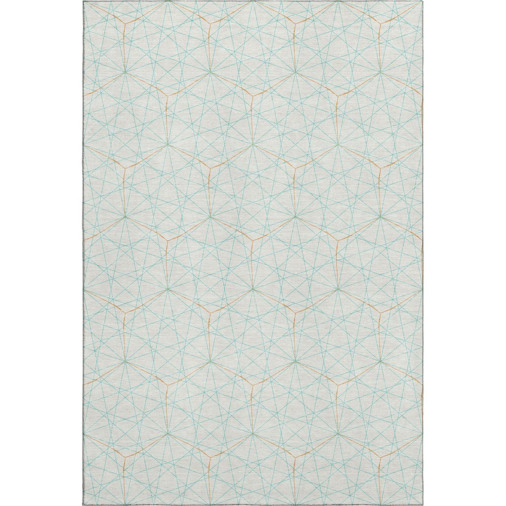 HomeRoots 8' X 10' Vibrant Geometric Washable Area Rug in White, Teal & Orange - UV Protected, Family-Friendly Design 677913