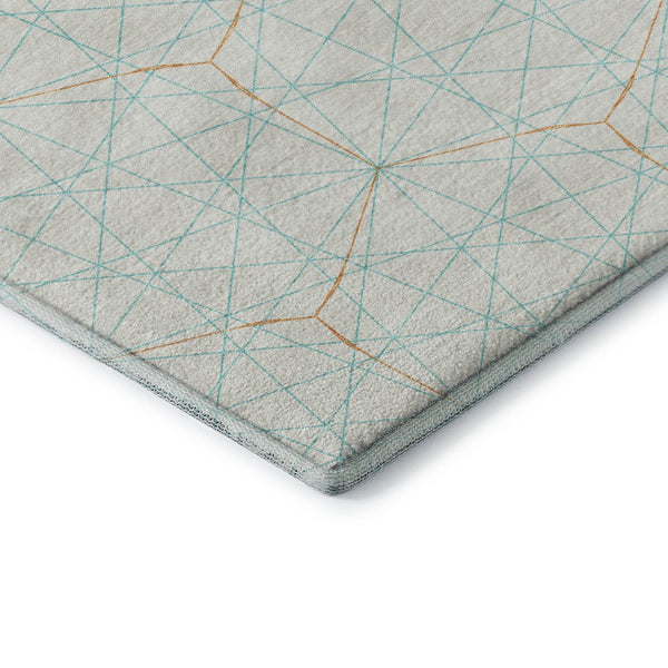 HomeRoots 8' X 10' Vibrant Geometric Washable Area Rug in White, Teal & Orange - UV Protected, Family-Friendly Design 677913