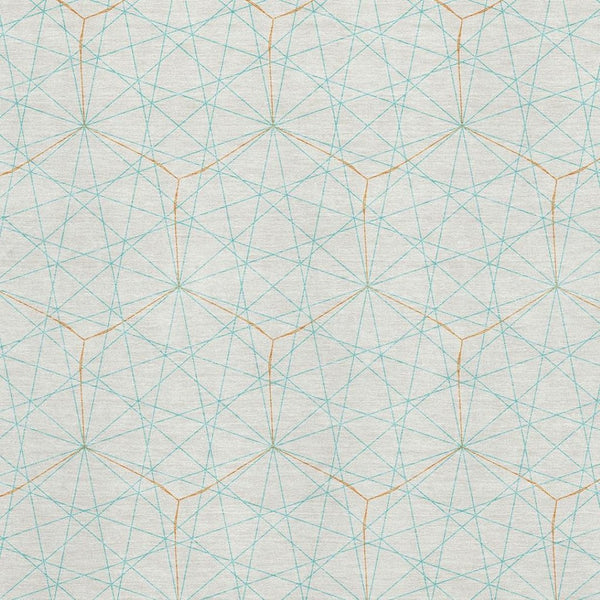 HomeRoots 9' X 12' Modern Geometric Washable Area Rug in White, Teal & Orange - UV Resistant & Easy Care 677914
