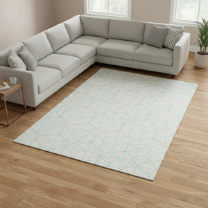 HomeRoots 10' Geometric Washable Area Rug in Teal & Orange - Durable, UV-Protected, Stylish for Busy Homes 677915