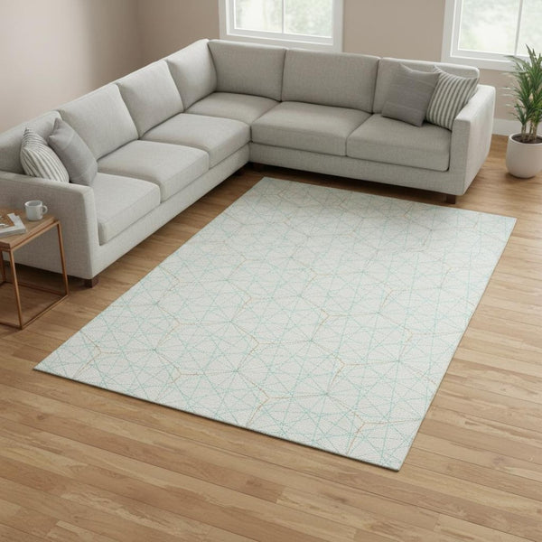 HomeRoots 10' Geometric Washable Area Rug in Teal & Orange - Durable, UV-Protected, Stylish for Busy Homes 677915