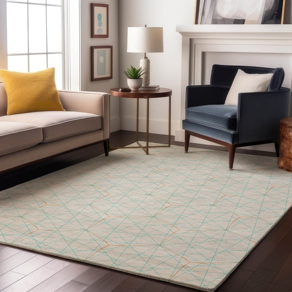 HomeRoots 10' Geometric Washable Area Rug in Teal & Orange - Durable, UV-Protected, Stylish for Busy Homes 677915