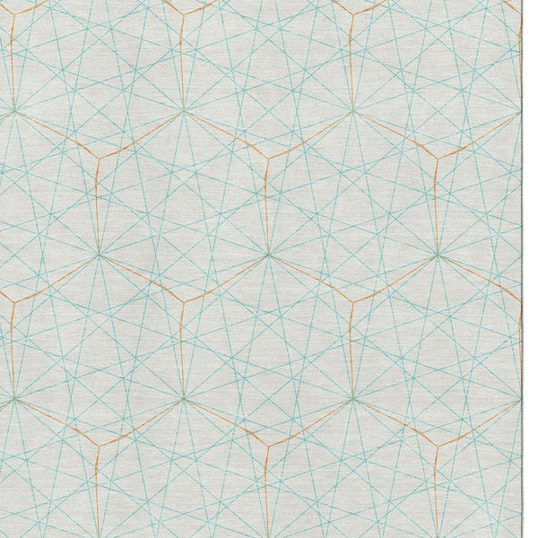 HomeRoots 10' Geometric Washable Area Rug in Teal & Orange - Durable, UV-Protected, Stylish for Busy Homes 677915