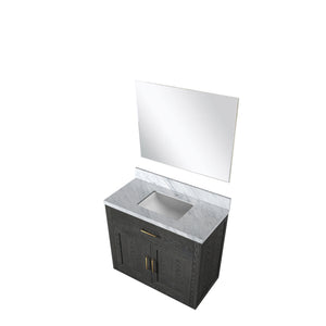 English Elm Black Oak Single Bath Vanity With Carrara Marble Top & 34" Frameless Mirror - Stylish Storage Solution B2731S02114
