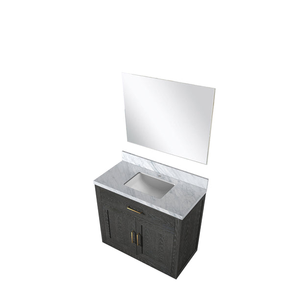 English Elm Black Oak Single Bath Vanity With Carrara Marble Top & 34" Frameless Mirror - Stylish Storage Solution B2731S02114