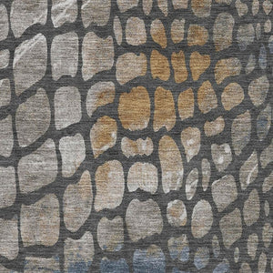 HomeRoots 5' X 8' Abstract Geometric Washable Area Rug in Charcoal, Copper & Blue - UV Protected & Stain Resistant 677917