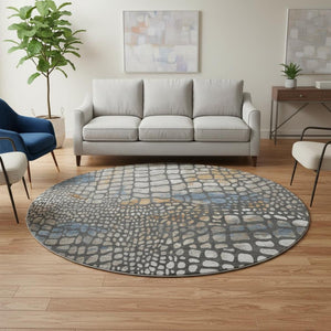 HomeRoots 8' Charcoal, Copper & Blue Abstract Geometric Rug - Washable, Durable, UV Protected for Modern Homes 677918
