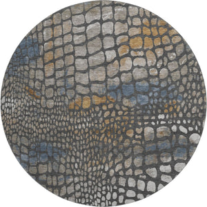 HomeRoots 8' Charcoal, Copper & Blue Abstract Geometric Rug - Washable, Durable, UV Protected for Modern Homes 677918