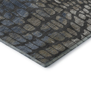 HomeRoots 8' Charcoal, Copper & Blue Abstract Geometric Rug - Washable, Durable, UV Protected for Modern Homes 677918
