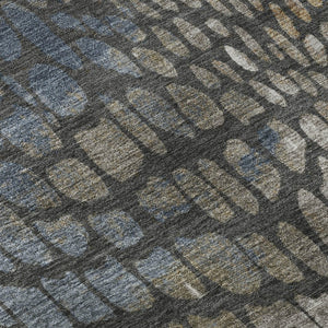 HomeRoots 8' Charcoal, Copper & Blue Abstract Geometric Rug - Washable, Durable, UV Protected for Modern Homes 677918