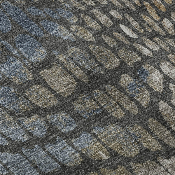 HomeRoots 8' Charcoal, Copper & Blue Abstract Geometric Rug - Washable, Durable, UV Protected for Modern Homes 677918