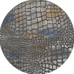 HomeRoots 8' Charcoal, Copper & Blue Abstract Geometric Rug - Washable, Durable, UV Protected for Modern Homes 677918