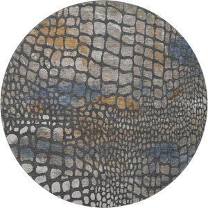 HomeRoots 8' Charcoal, Copper & Blue Abstract Geometric Rug - Washable, Durable, UV Protected for Modern Homes 677918
