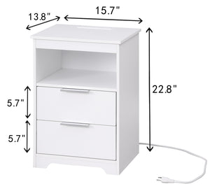 English Elm Nightstand with Drawer | 3-Tier Modern Bedside Table with Hidden Drawer, Open Shelves, Sturdy Build White 25.9 L x 16.7 W x 5.5 H W3151P345813