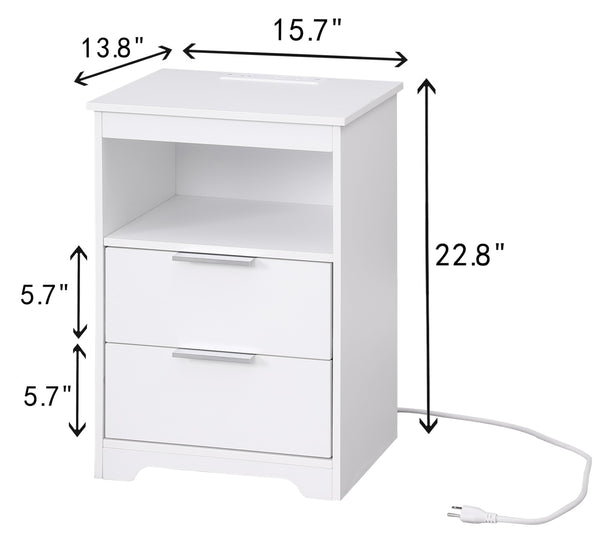 English Elm Nightstand with Drawer | 3-Tier Modern Bedside Table with Hidden Drawer, Open Shelves, Sturdy Build White 25.9 L x 16.7 W x 5.5 H W3151P345813