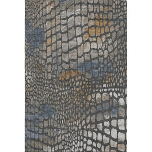 HomeRoots 8' X 10' Modern Abstract Geometric Area Rug in Charcoal, Copper & Blue – Washable & UV-Protected! 677919