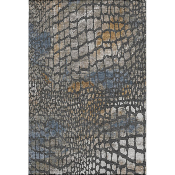 HomeRoots 8' X 10' Modern Abstract Geometric Area Rug in Charcoal, Copper & Blue – Washable & UV-Protected! 677919
