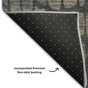 HomeRoots 8' X 10' Modern Abstract Geometric Area Rug in Charcoal, Copper & Blue – Washable & UV-Protected! 677919