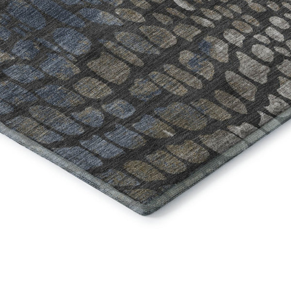 HomeRoots 8' X 10' Modern Abstract Geometric Area Rug in Charcoal, Copper & Blue – Washable & UV-Protected! 677919