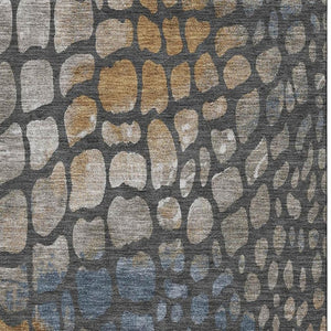 HomeRoots 8' X 10' Modern Abstract Geometric Area Rug in Charcoal, Copper & Blue – Washable & UV-Protected! 677919