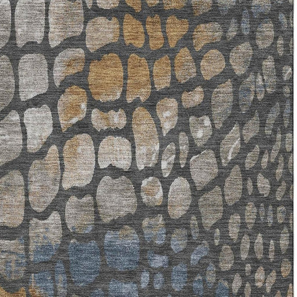 HomeRoots 8' X 10' Modern Abstract Geometric Area Rug in Charcoal, Copper & Blue – Washable & UV-Protected! 677919