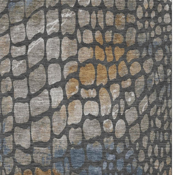 HomeRoots 8' X 10' Modern Abstract Geometric Area Rug in Charcoal, Copper & Blue – Washable & UV-Protected! 677919