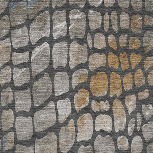 HomeRoots 9' X 12' Contemporary Abstract Geometric Area Rug in Charcoal, Copper & Blue – Washable & UV Protective 677920