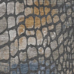 HomeRoots 10' X 14' Stylish Charcoal Copper And Blue Abstract Area Rug - Durable, Washable, UV Protected Design 677921