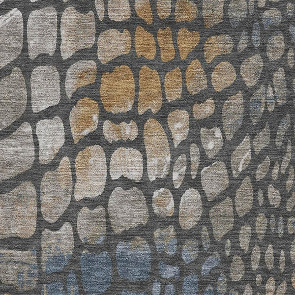 HomeRoots 10' X 14' Stylish Charcoal Copper And Blue Abstract Area Rug - Durable, Washable, UV Protected Design 677921