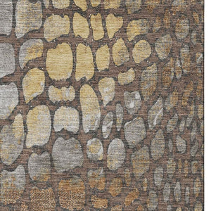HomeRoots 5' X 8' Stylish Chocolate Gold Gray Abstract Area Rug - Washable, UV Protected, Perfect for Homes! 677923