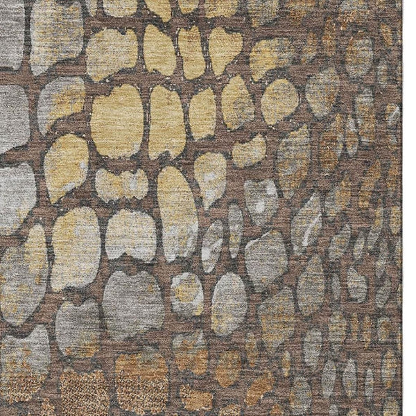 HomeRoots 5' X 8' Stylish Chocolate Gold Gray Abstract Area Rug - Washable, UV Protected, Perfect for Homes! 677923