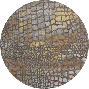 HomeRoots 8' Stunning Chocolate Gold & Gray Abstract Round Rug - Washable, UV-Protected, Pet-Friendly Design! 677924