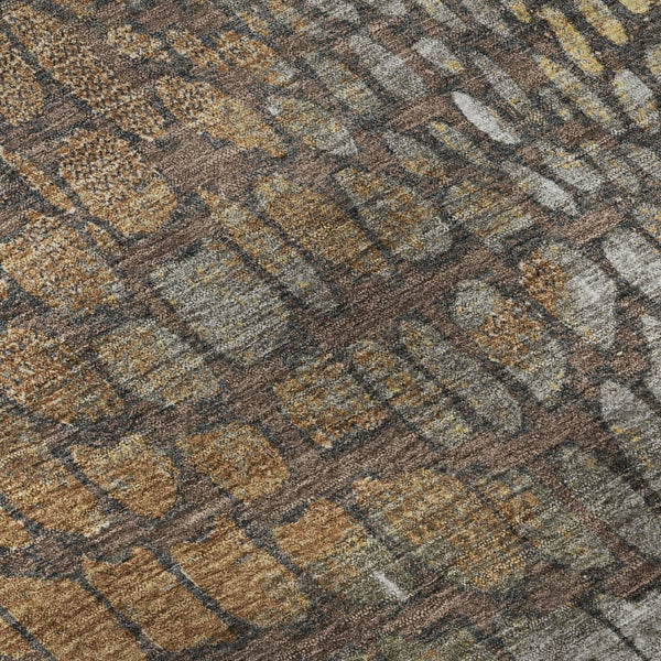 HomeRoots 8' Stunning Chocolate Gold & Gray Abstract Round Rug - Washable, UV-Protected, Pet-Friendly Design! 677924