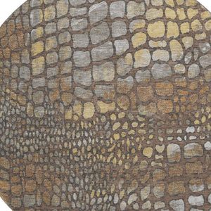 HomeRoots 8' Stunning Chocolate Gold & Gray Abstract Round Rug - Washable, UV-Protected, Pet-Friendly Design! 677924