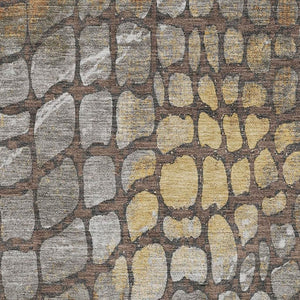 HomeRoots 8' X 10' Washable Abstract Area Rug in Chocolate, Gold & Gray – UV Protected, Stylish & Durable Design 677925