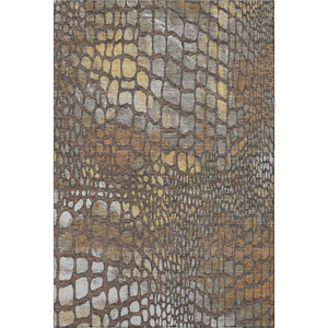 HomeRoots 9' X 12' Washable Abstract Geometric Area Rug in Chocolate, Gold & Gray - UV Protected & Stain-Resistant 677926