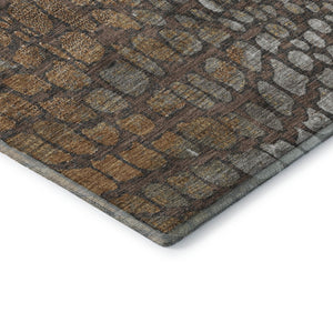 HomeRoots 10' X 14' Washable Area Rug with Geometric Design in Chocolate, Gold & Gray - Durable & UV Resistant 677927