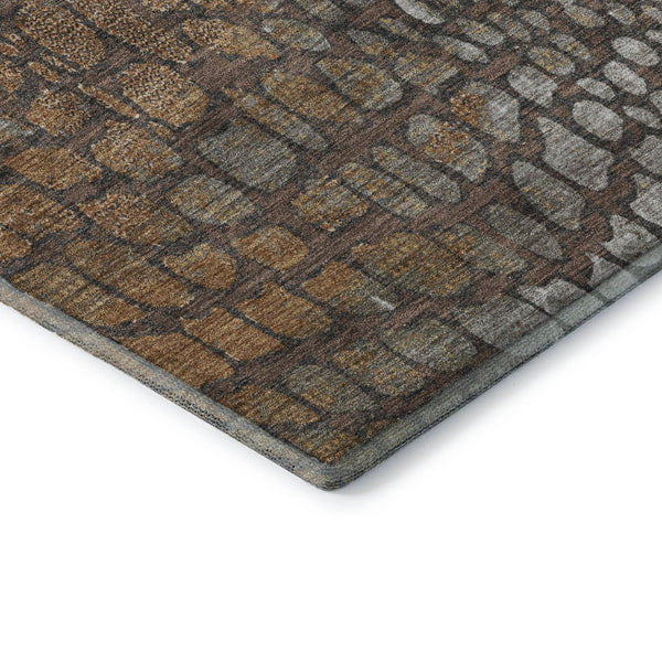 HomeRoots 10' X 14' Washable Area Rug with Geometric Design in Chocolate, Gold & Gray - Durable & UV Resistant 677927