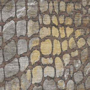 HomeRoots 10' X 14' Washable Area Rug with Geometric Design in Chocolate, Gold & Gray - Durable & UV Resistant 677927
