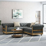 Christopher Knight Home® - Noble House - Voll Chesterfield Tufted Fabric 5 Seater Sectional Sofa with Nailhead Trim