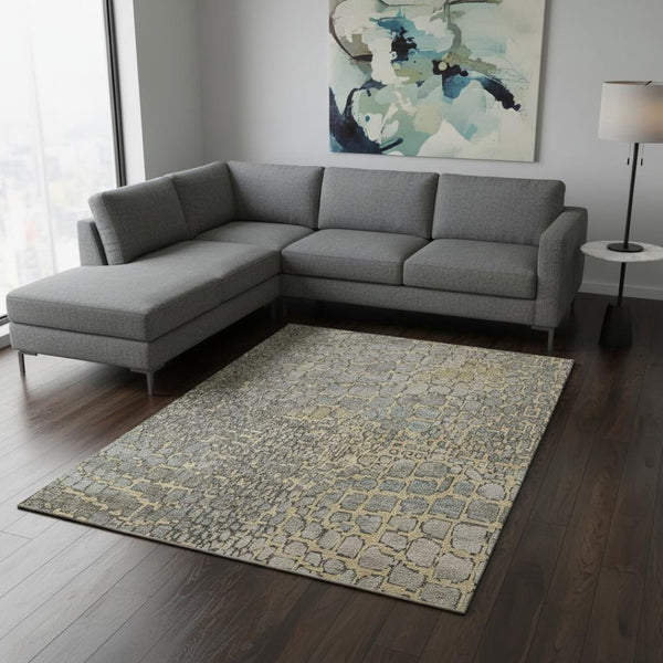 HomeRoots 8' X 10' Gold, Gray & Silver Abstract Geometric Area Rug – Washable, UV Protected, Stylish & Durable! 677931