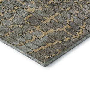 HomeRoots 8' X 10' Gold, Gray & Silver Abstract Geometric Area Rug – Washable, UV Protected, Stylish & Durable! 677931