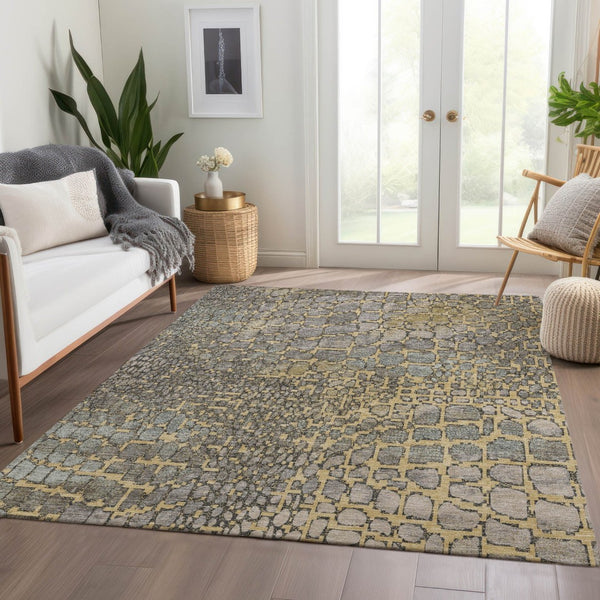 HomeRoots 8' X 10' Gold, Gray & Silver Abstract Geometric Area Rug – Washable, UV Protected, Stylish & Durable! 677931