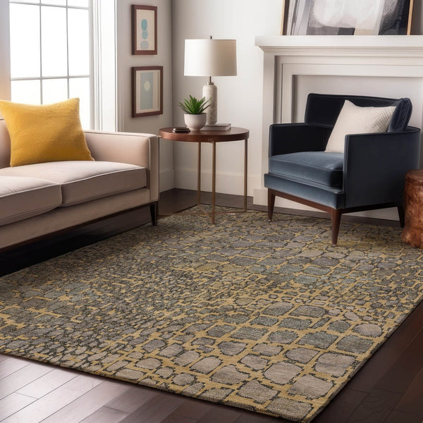 HomeRoots 9' X 12' Gold Gray Silver Abstract Area Rug - Washable, Stain-Resistant, UV Protected, Durable Design 677932