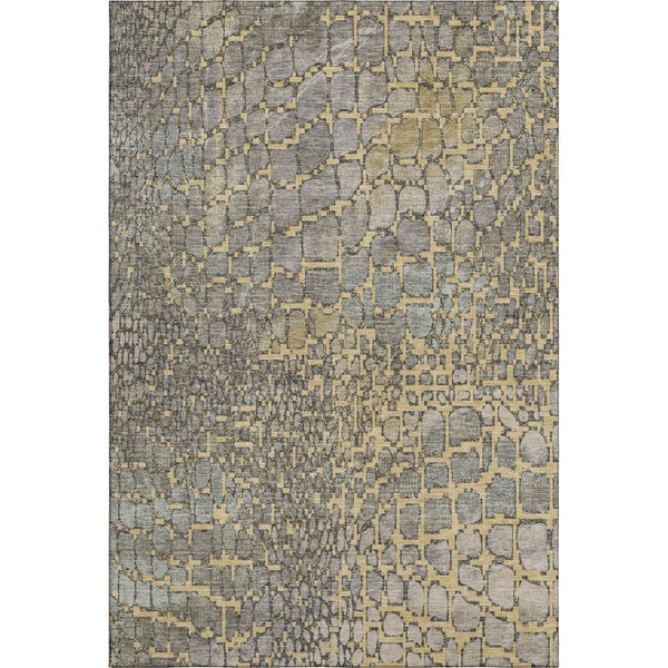 HomeRoots 9' X 12' Gold Gray Silver Abstract Area Rug - Washable, Stain-Resistant, UV Protected, Durable Design 677932