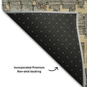 HomeRoots 9' X 12' Gold Gray Silver Abstract Area Rug - Washable, Stain-Resistant, UV Protected, Durable Design 677932