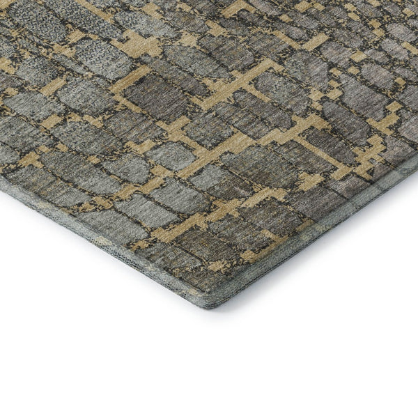 HomeRoots 10' Modern Gold Gray Silver Abstract Geometric Area Rug - Washable, Stain Resistant & UV Protected! 677933